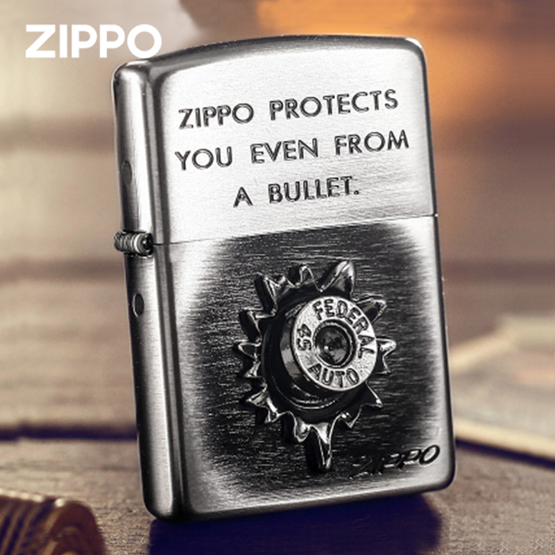 ZIPPO打火机官方正品 煤油防风芝宝嵌入的子弹收藏送男士生日礼物