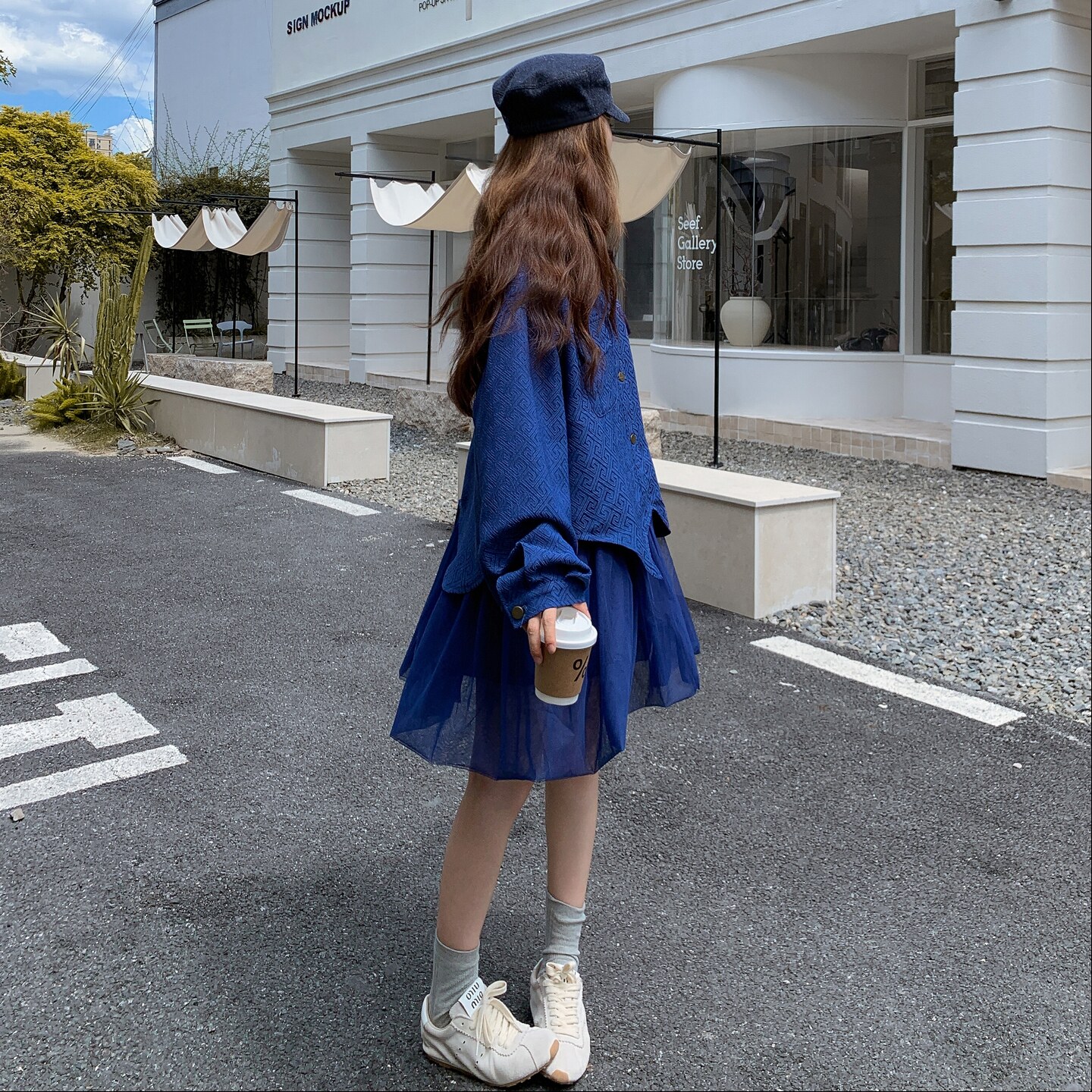 ()牛仔蓝假两件外套下摆拼接纱裙长外套2C373-2606-P155-K228,女装短外套,2C373