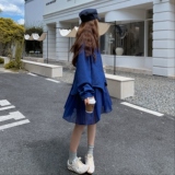 ()牛仔蓝假两件外套下摆拼接纱裙长外套2C373-2606-P155-K228，女装短外套，2C373