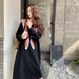 ()撞色拼接蕾丝气质长袖连衣裙2C373-2601-P140-控198，女装连衣裙，2C373
