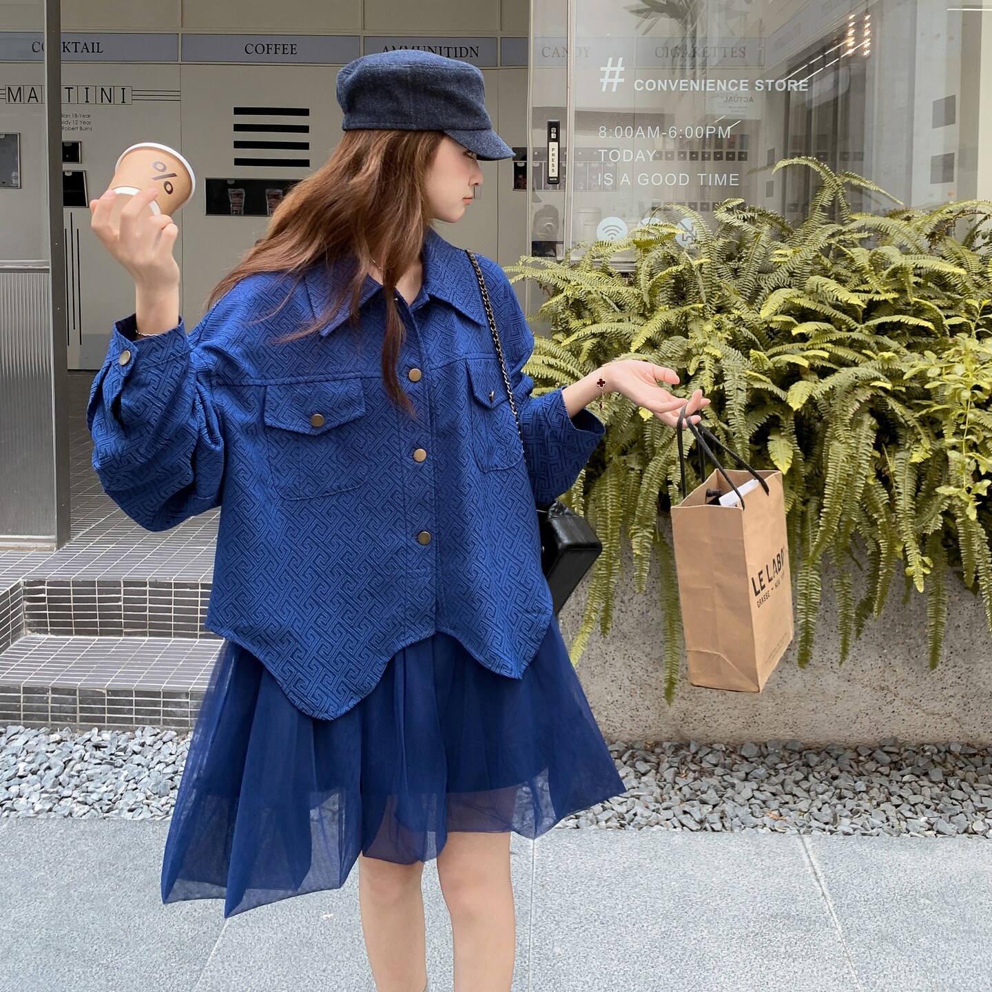 ()牛仔蓝假两件外套下摆拼接纱裙长外套2C373-2606-P155-K228,女装短外套,2C373