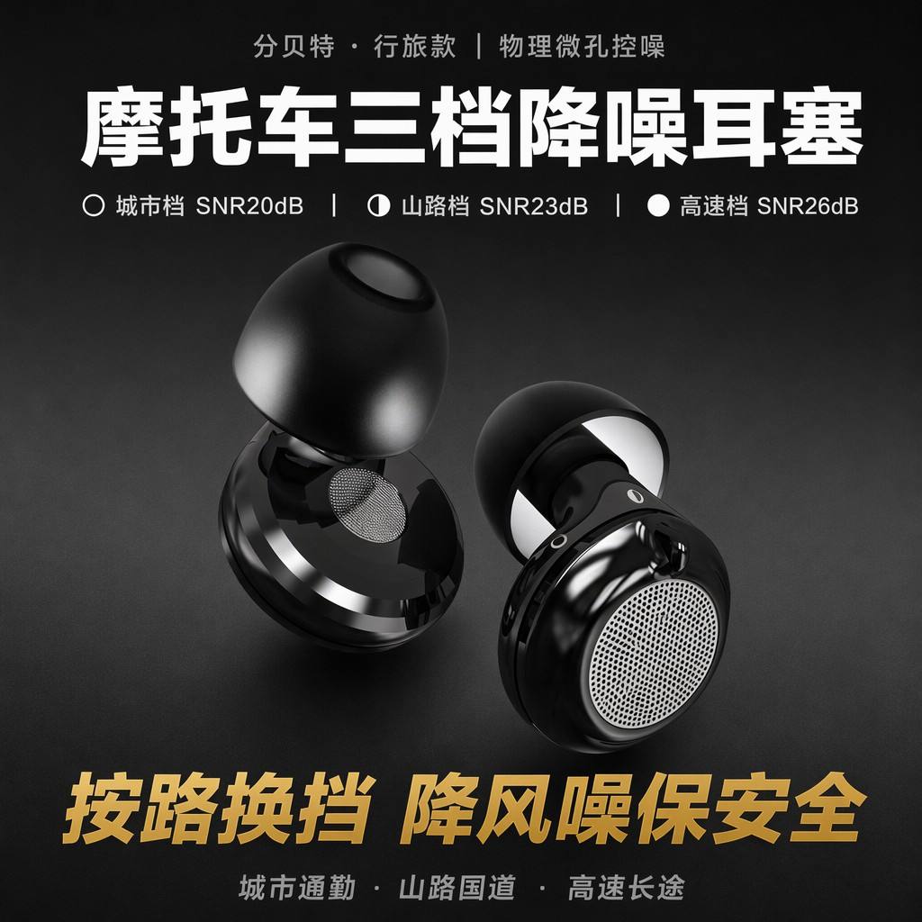 摩托车三档降噪耳塞防风噪音微孔控噪骑行不伤耳隔声专用