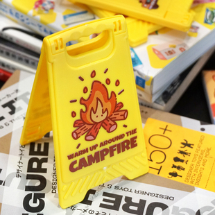 原创篝火户外露营主题卡通可爱平板折叠手机支架镜子迷你警示牌