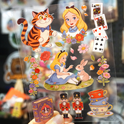 原创爱丽丝梦游仙境治愈插画清新手绘文艺UV转印贴防水防晒水晶标