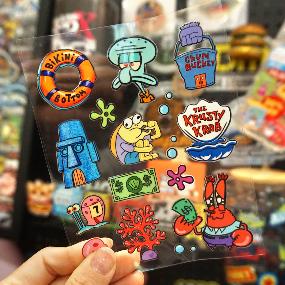 原创可爱卡通蟹老板章鱼哥海洋主题DIY 水杯装饰转印贴水晶标防水