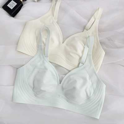 古妃1162超薄纯色裸感大胸显小无钢圈文胸果冻条无痕收副乳内衣女
