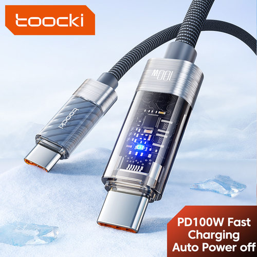 Toocki PD 100W Auto Power off USB Cable 5A Fast Charging Transparent Type C To Type C Cable