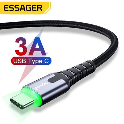 Essager LED Micro  Type C USB Cable For Xiaomi Samsung Android 3A Fast Charging Data Wire Cable 2M3M