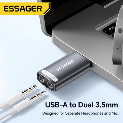Essager USB Sound Card External Mini Sound Card USB to 3.5mm