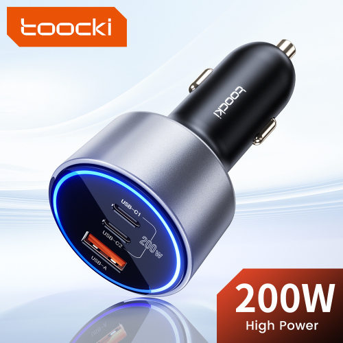 Toocki 200W Car Charger USB Type C QC 4.0 PPS 45W PD 100W for iPhone 16 15 14 13 12 Samsung Macbook