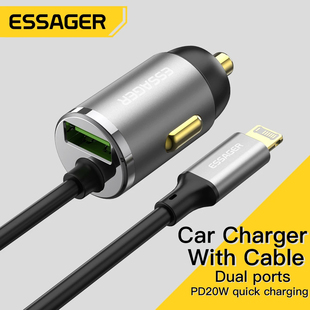 Essager 20W Car Charger With Cable Quick Charge PD3.0 QC USB Charger For Xiaomi iPhone14 13 12 11 XR