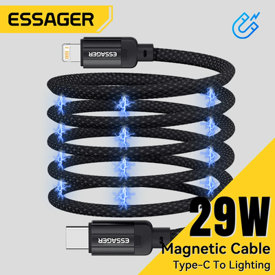 Essager 29W Magnetic Cable USB C to Lightning 3A Fast Charging Tangle-Free Magnetic Charger Cord