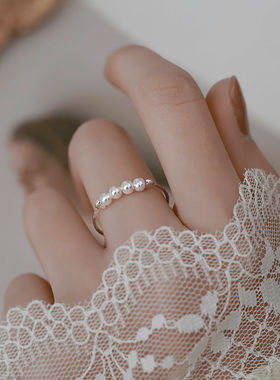 官方正品丨三颗珍珠戒指女款感可调节小众设计时尚百搭日常通勤