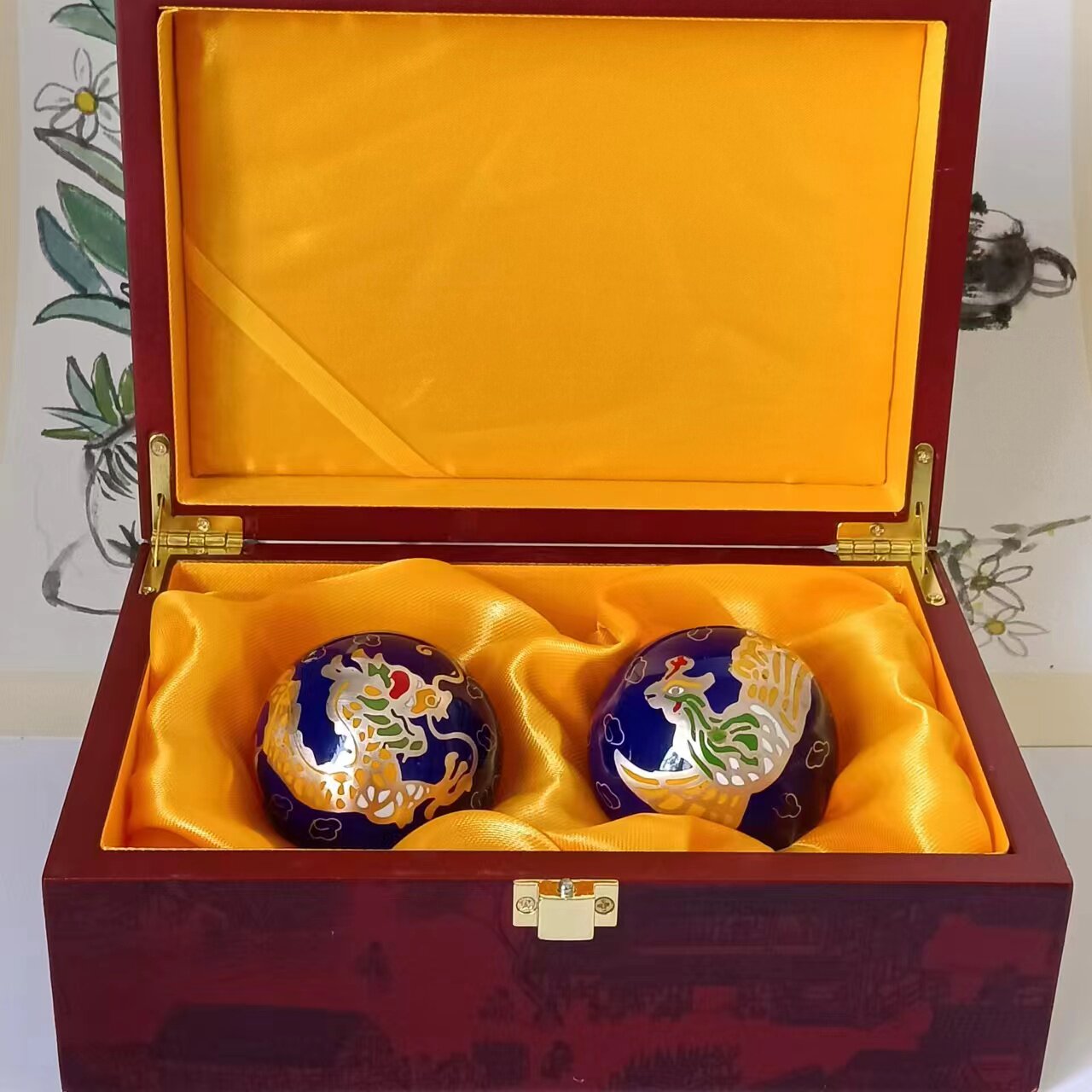 景泰蓝55mm保定铁球健身球中老年保健手球煅炼手指握转手掌球铃音