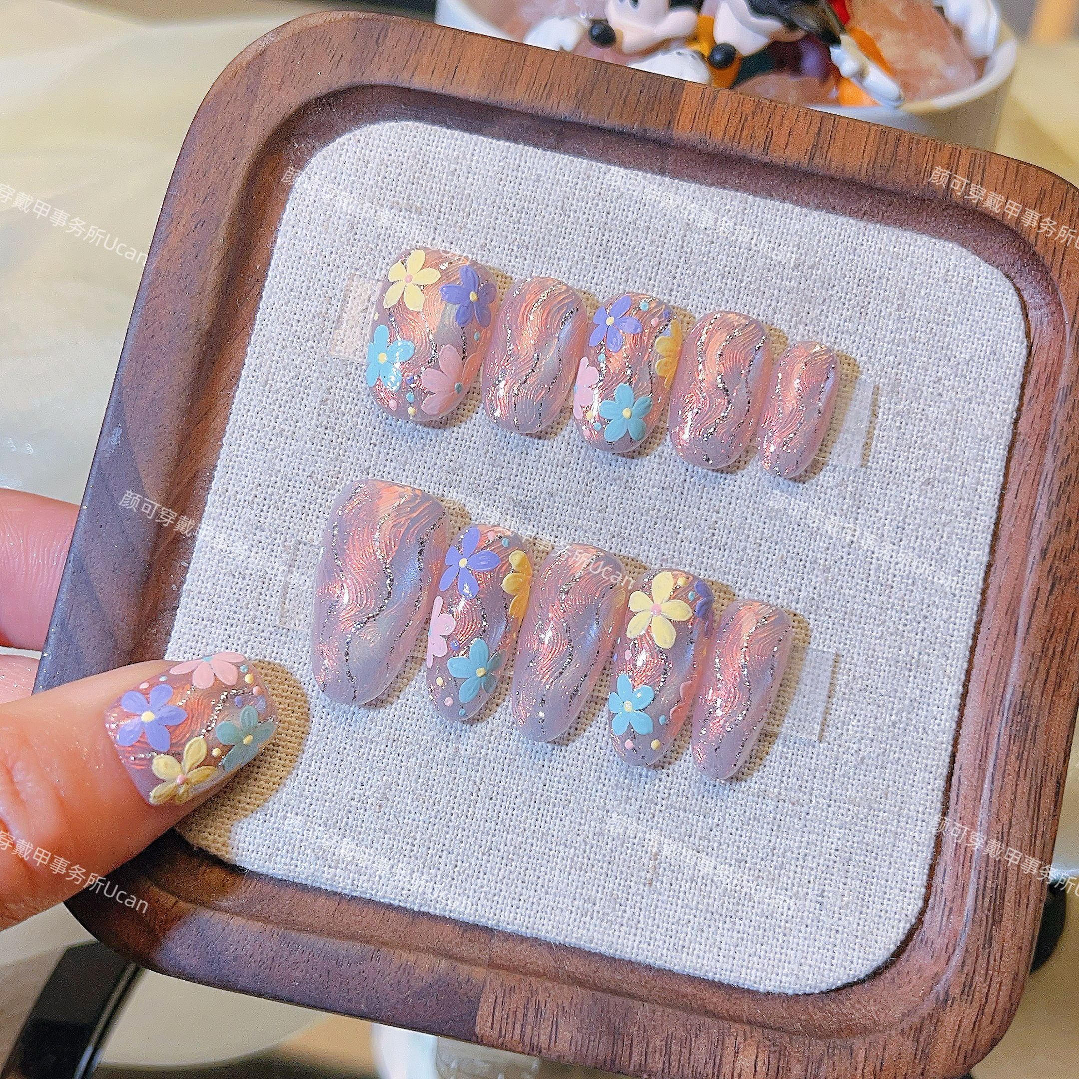 【独角兽】极光手绘立体微浮雕花波浪纹纯手工穿戴甲