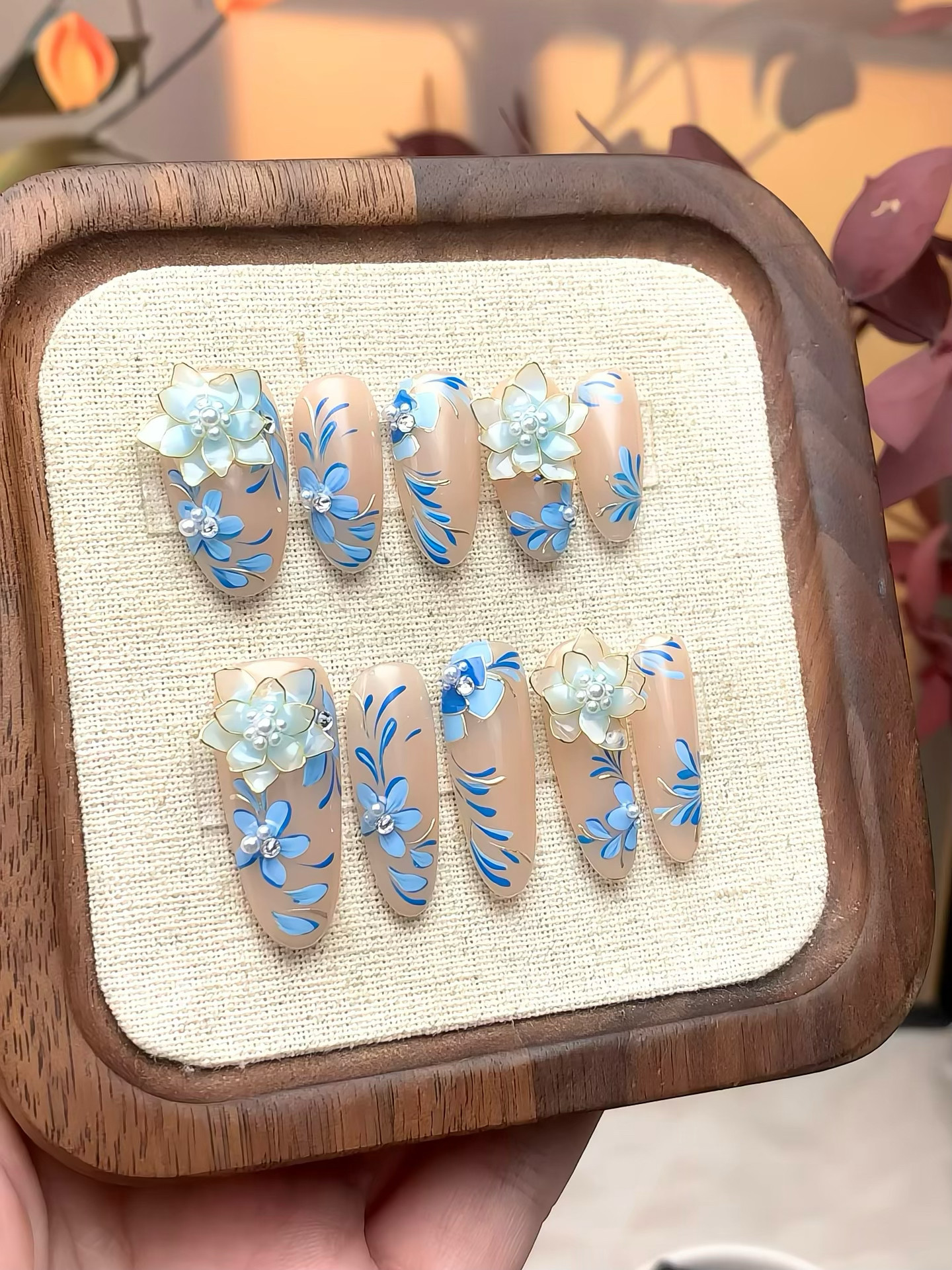 【青花瓷】掐丝复古嵌金国风青花瓷穿戴甲设计师款