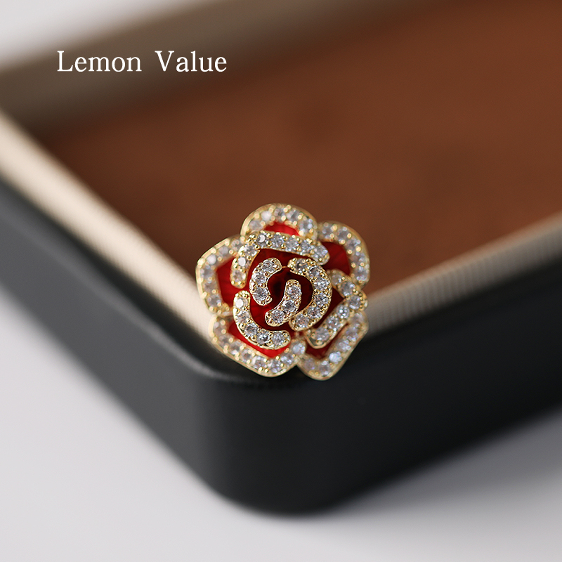Lemon Value红色山茶花胸针迷你精致防走光固定衣服日韩高档别针