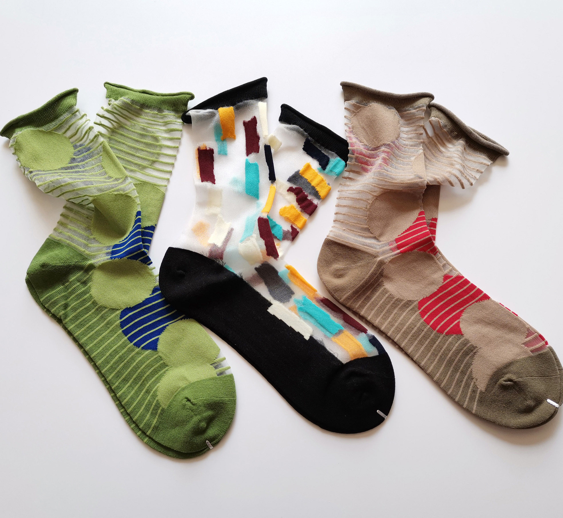 韩版she品 2nd同款 小众不对称玻璃丝中筒袜子 无骨缝头 不硌脚