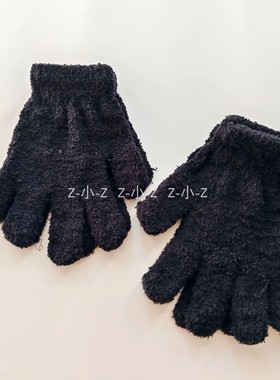 秋冬保暖手套 珊瑚绒弹力手套 纯黑色户外分指手套女 五指手套