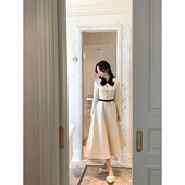 赫本风呢子连衣裙女冬季 韩语琳 法式 收腰名媛气质长裙