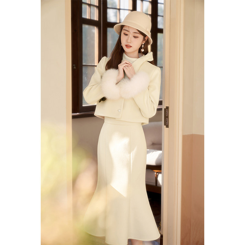 套装裙女2023新款秋冬两件套高级感时尚气质显瘦外套鱼尾裙半身裙