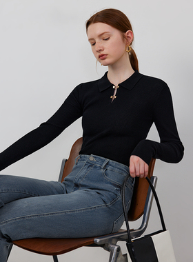 CIRCLOFY瑟夕 金属扣羊毛针织衫女上衣2026春秋季新款毛衣打底衫