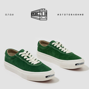 日系简约 复古青苔绿 磨砂牛反绒男士硫化鞋男女厚软底手工休闲鞋