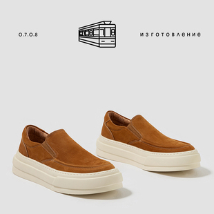 简约风 磨砂牛皮轻质EVA厚软底男士休闲懒人鞋 男一脚蹬乐福鞋