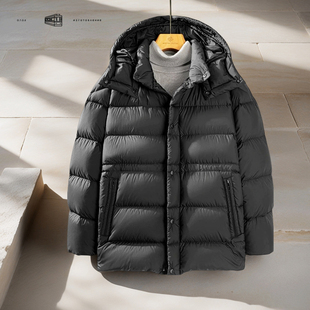 密可柔密度无胆防绒面料可脱卸帽中长款男士鹅绒服 男鹅绒羽绒衣