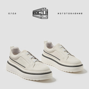 北欧简约风 小牛皮男士套脚轻质EVA厚软底鞋 男休闲一脚蹬小白鞋