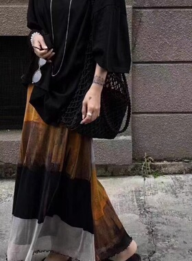 摩登小众紮染印花网纱半身裙女夏季新款高腰百搭显瘦长裙52206