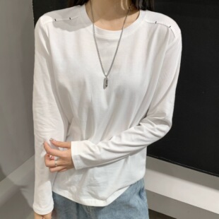 长袖 DW2026春秋新款 百搭打底衫 洋气肩部刺绣时尚 T恤女7307 时尚