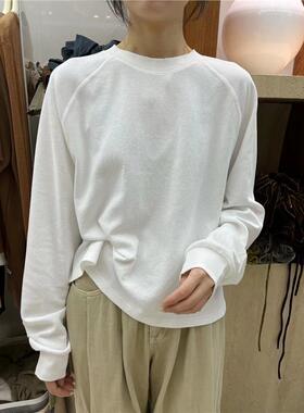 闰熙runxi3513双面棉磨边插肩袖小短款卫衣宽松打底长袖T恤女