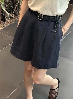 欧洲站棉麻短裤女夏季新款高腰显瘦宽松A字阔腿休闲裤子88D37