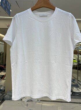 runxi闰熙6553韩国定制棉圆领短袖T恤女白色宽松百搭磨破休闲上衣