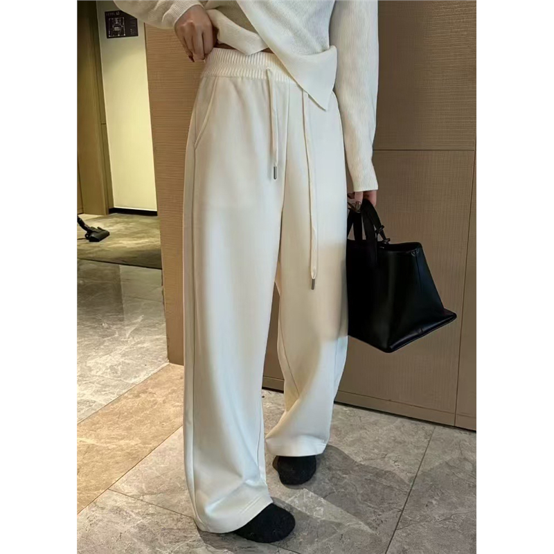 tabu她步加绒灰色高腰阔腿裤女米白运动裤宽松显瘦垂感直筒休闲裤
