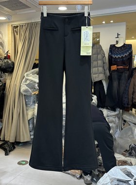 Kaka.sn25778微喇女神裤后松紧高腰修身显瘦加绒弹力喇叭长裤黑裤
