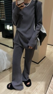 摩登mdeng时尚套装女秋冬爆款休闲针织高腰阔腿裤两件套潮7806