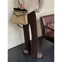 mdeng秋季韩版高腰显瘦开叉灯芯绒微喇休闲拖地裤女摩登3226F