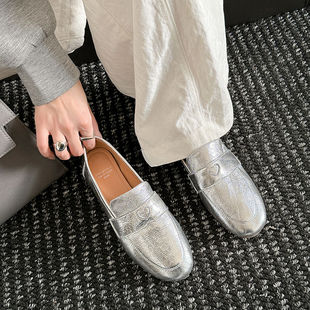 1cm跟高柔软牛货法式百搭平底乐福鞋舒适平跟鞋深口单鞋手工鞋