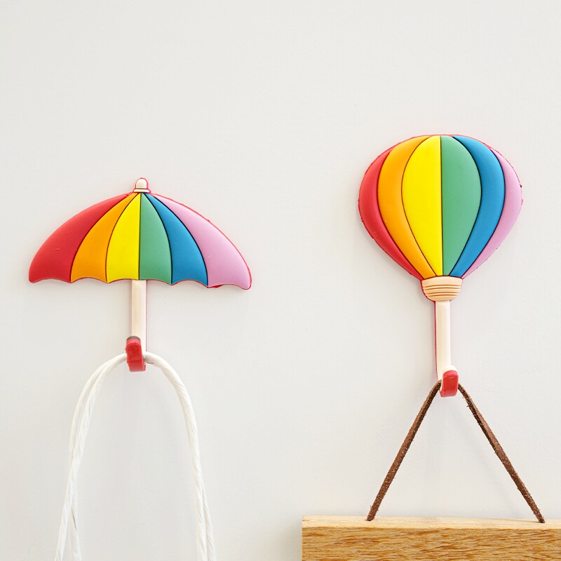 卡通彩虹雨伞气球挂钩免打孔入户门后挂钩挂钥匙客厅墙面装饰粘钩