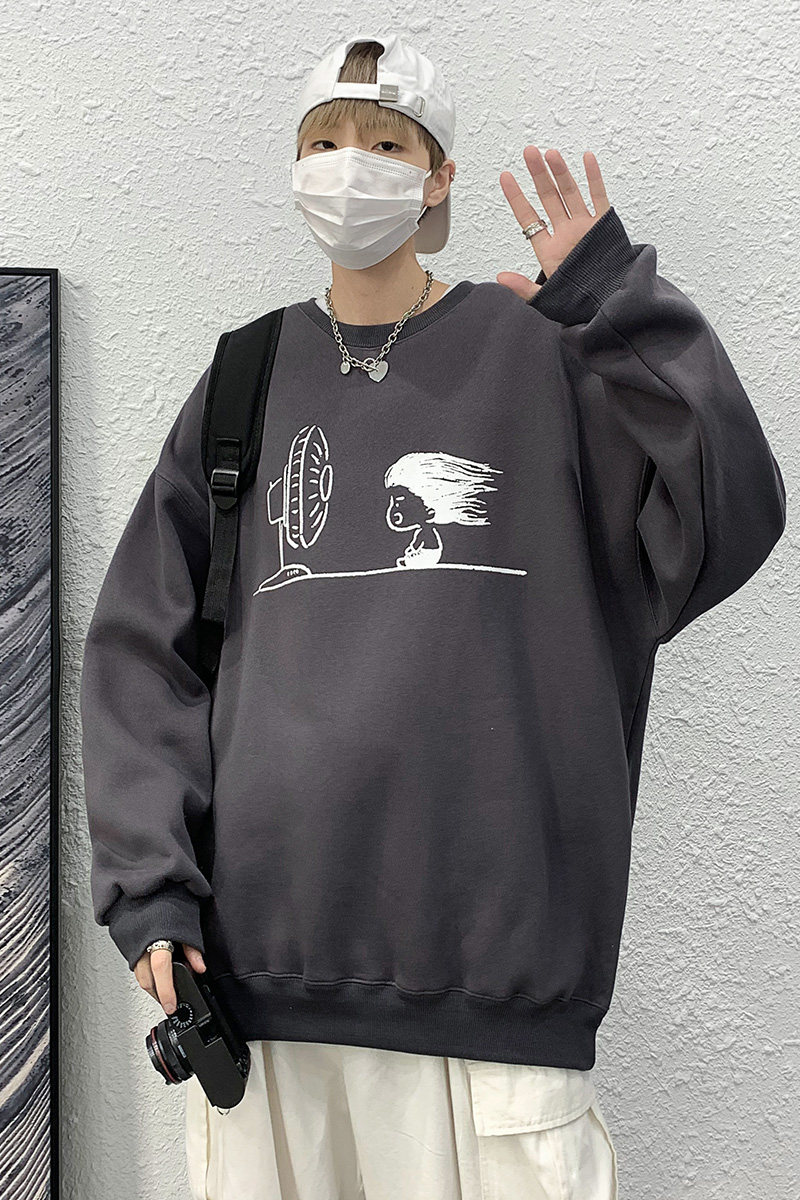 深灰宽松大码圆领印花卫衣港风大皂情侣XZ517A-1-WY603-P43控58,男装卫衣,星座517A-1