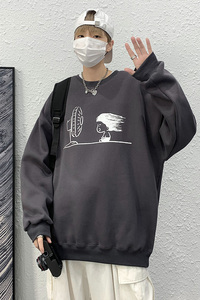 深灰宽松大码圆领印花卫衣港风大皂情侣XZ517A-1-WY603-P43控58图片