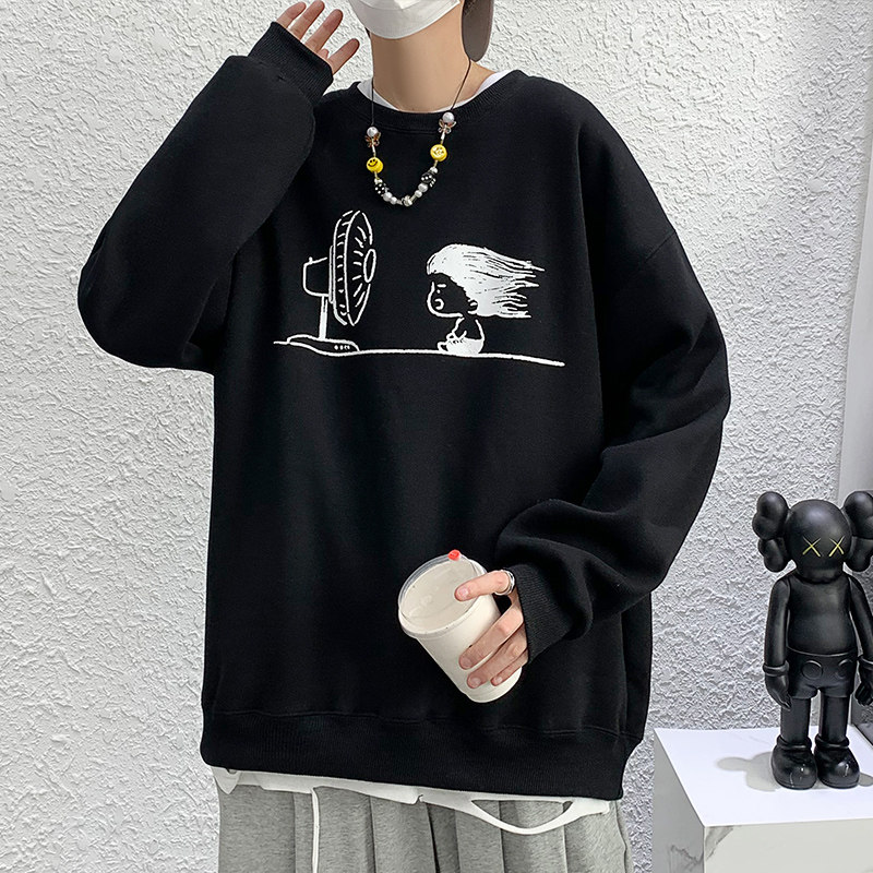 黑色宽松大码圆领印花卫衣港风大皂情侣XZ517A-1-WY603-P43控58,男装卫衣,星座517A-1