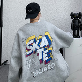 黑色宽松大码圆领印花卫衣港风大皂情侣XZ517A-1-WY602-P43控58，男装卫衣，星座517A-1