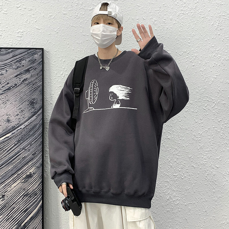 杏色宽松大码圆领印花卫衣港风大皂情侣XZ517A-1-WY603-P43控58,男装卫衣,星座517A-1