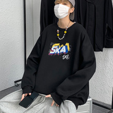 黑色宽松大码圆领印花卫衣港风大皂情侣XZ517A-1-WY602-P43控58，男装卫衣，星座517A-1