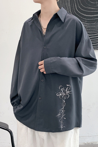 秋季潮新款宽松慵懒风灰色衬衫设计感XZ517A-1-CS801-P48控58图片