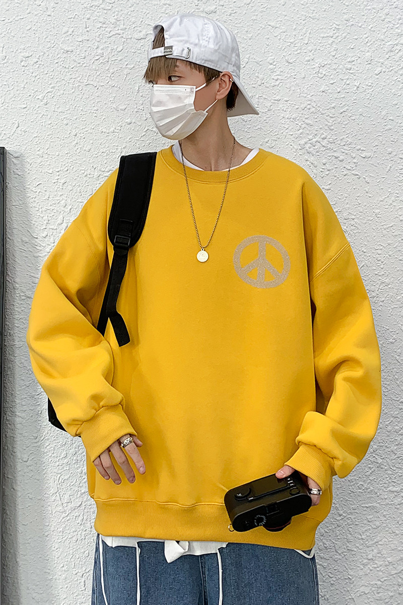 黄宽松大码圆领印花卫衣港风大皂情侣XZ517A-1-WY601-P43控58,男装卫衣,星座517A-1