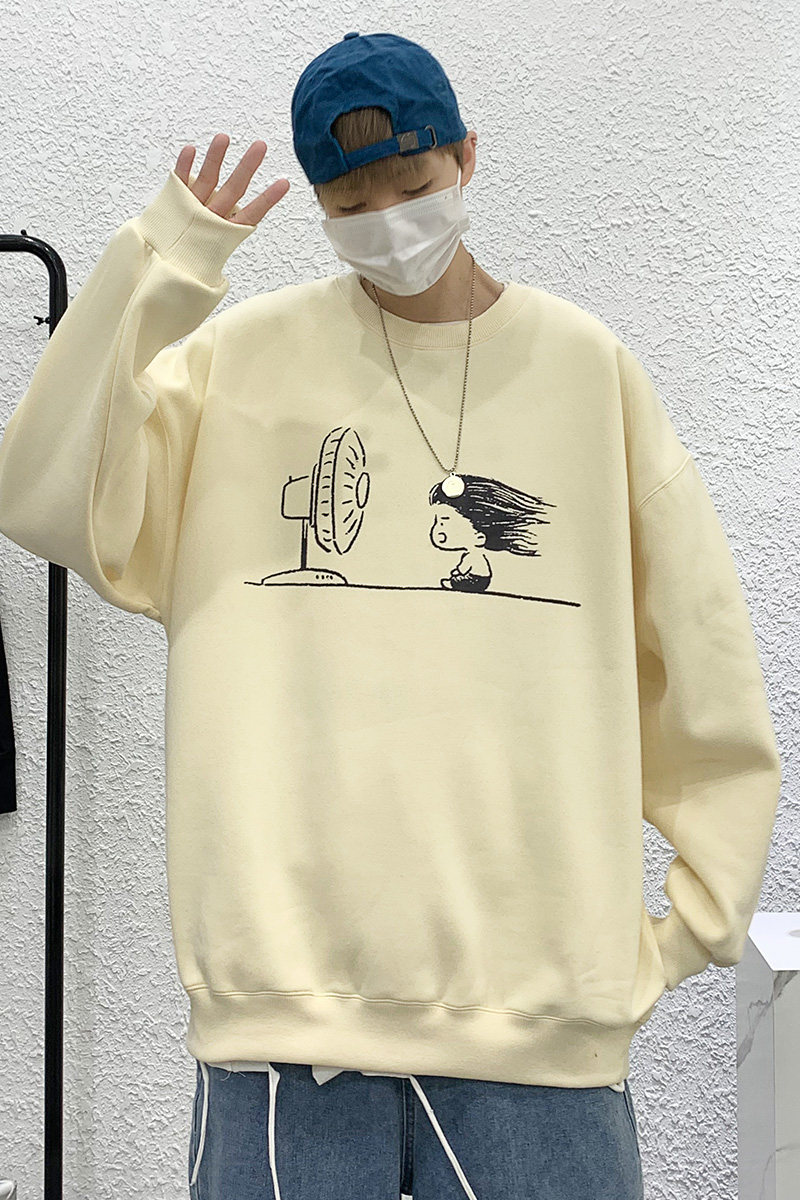 杏色宽松大码圆领印花卫衣港风大皂情侣XZ517A-1-WY603-P43控58,男装卫衣,星座517A-1